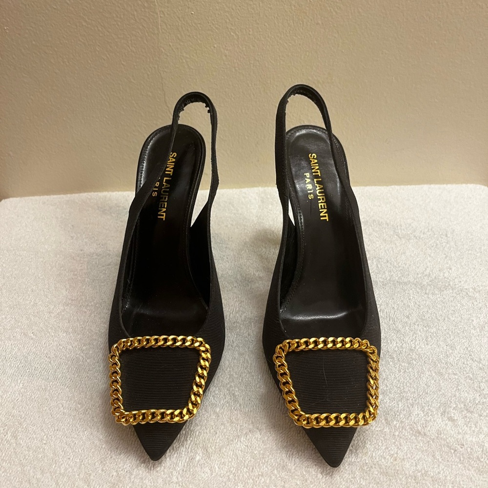 SAINT LAURENT St Sulpice Chain Buckle Slingback Black Pumps 6 US / 36 EU